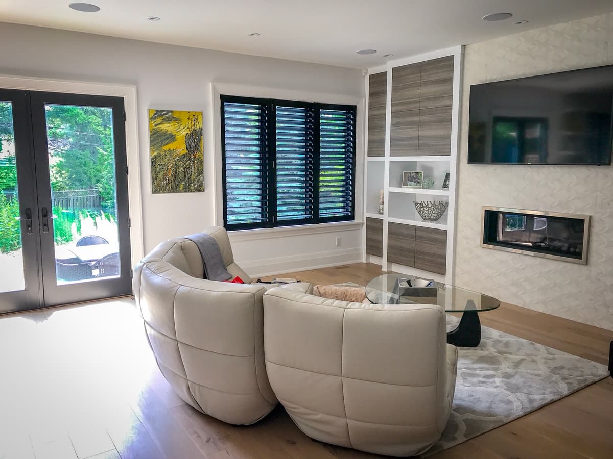 Elegant California shutters in dining area - GTA home